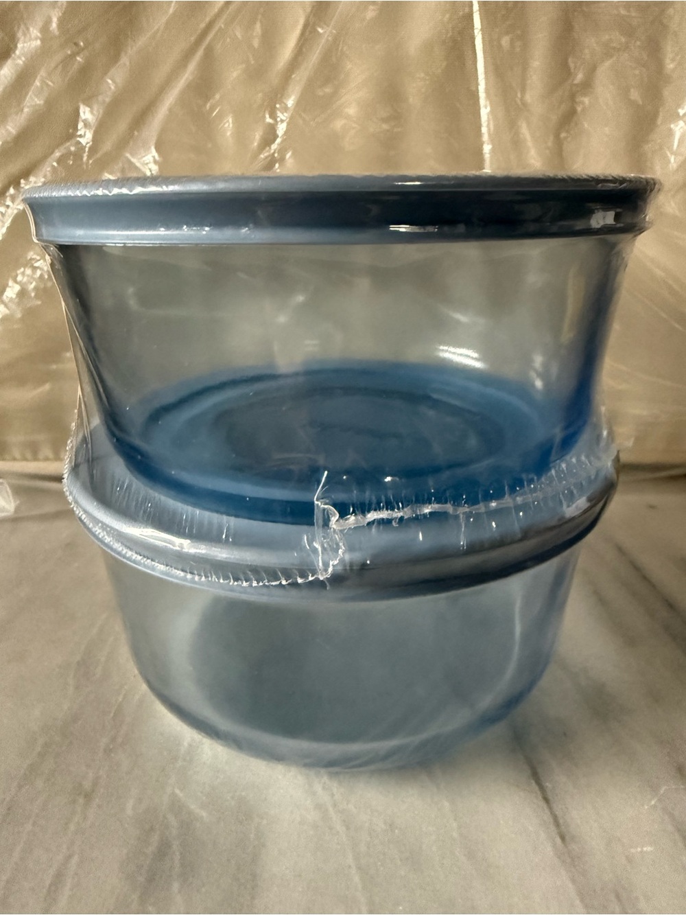 Blue Glass Storage Bowls with Lids - Set of 2